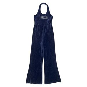 Puma Womens Icons 2.0 Velvet Halter‎ Flare Leg Jumpsuit Navy XS Sporty Spice Y2K